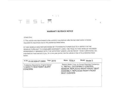2018 Tesla Model 3 Long Range Battery